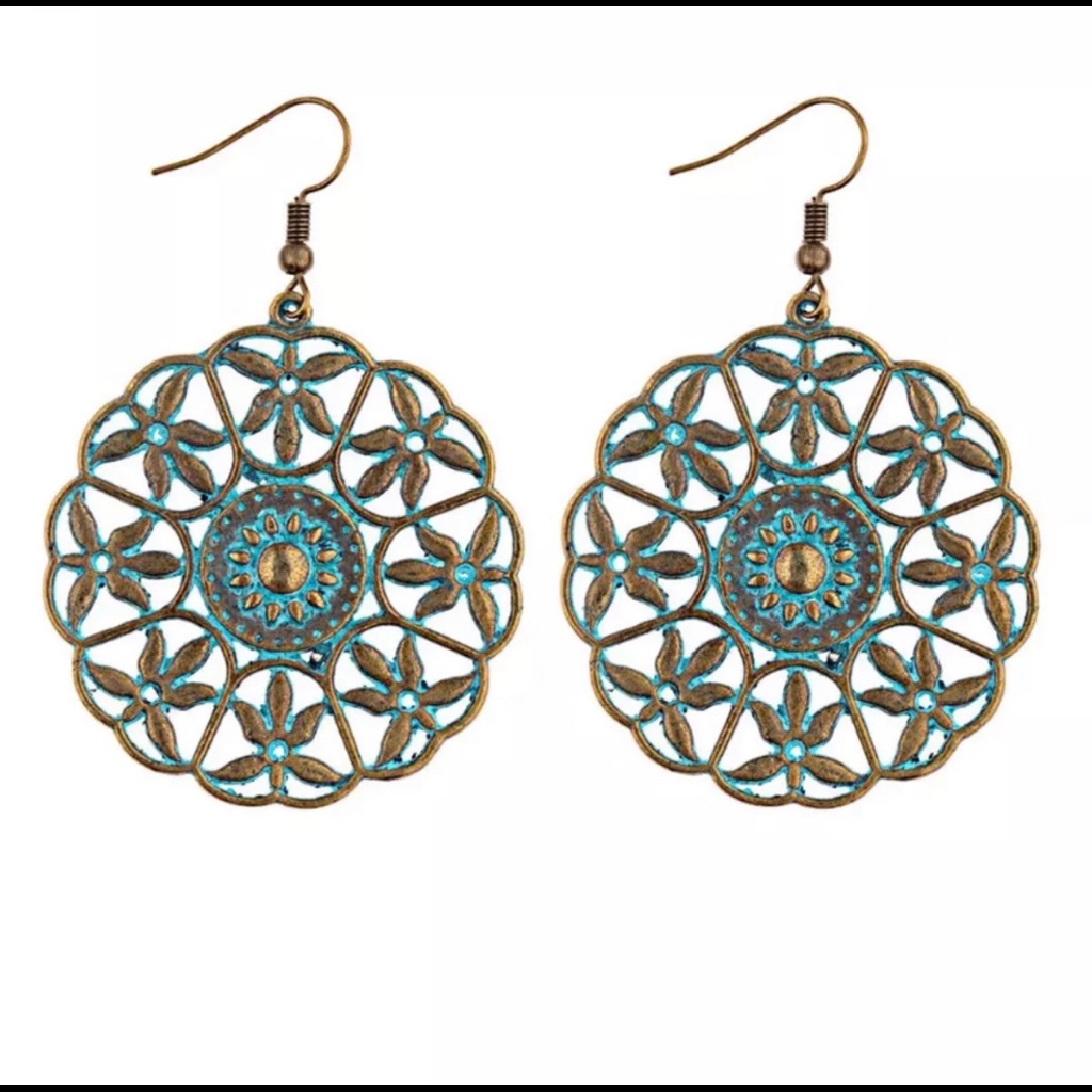 Antiqued Floral Drop Dangle Earrings